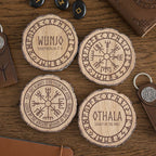 Set of 4 Norse Mythology Wood Slice Coasters | Inspired Creative Gifts | UK Supplier