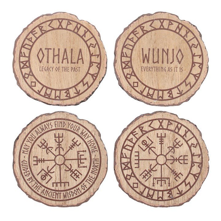 Set of 4 Norse Mythology Wood Slice Coasters | Inspired Creative Gifts | UK Supplier