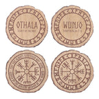 Set of 4 Norse Mythology Wood Slice Coasters | Inspired Creative Gifts | UK Supplier