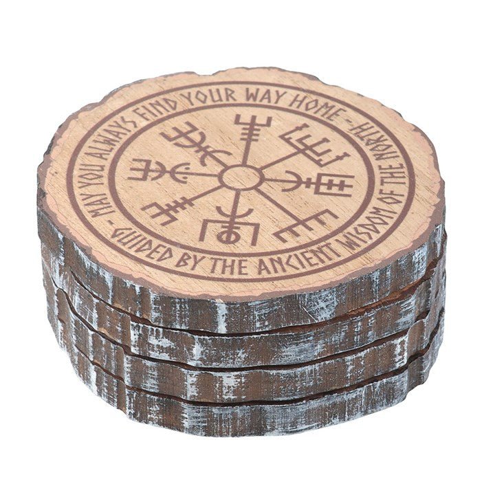 Set of 4 Norse Mythology Wood Slice Coasters | Inspired Creative Gifts | UK Supplier