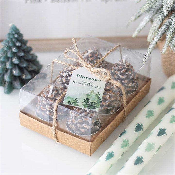 Set of 6 Pinecone Tealight Candles | Inspired Creative Gifts | UK Supplier