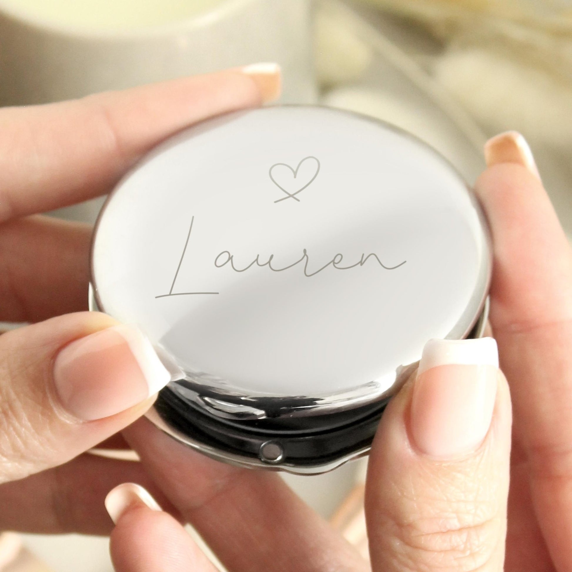 Silver Heart Compact Mirror | Personalized Gift for Special Occasions | Inspired Creative Gifts