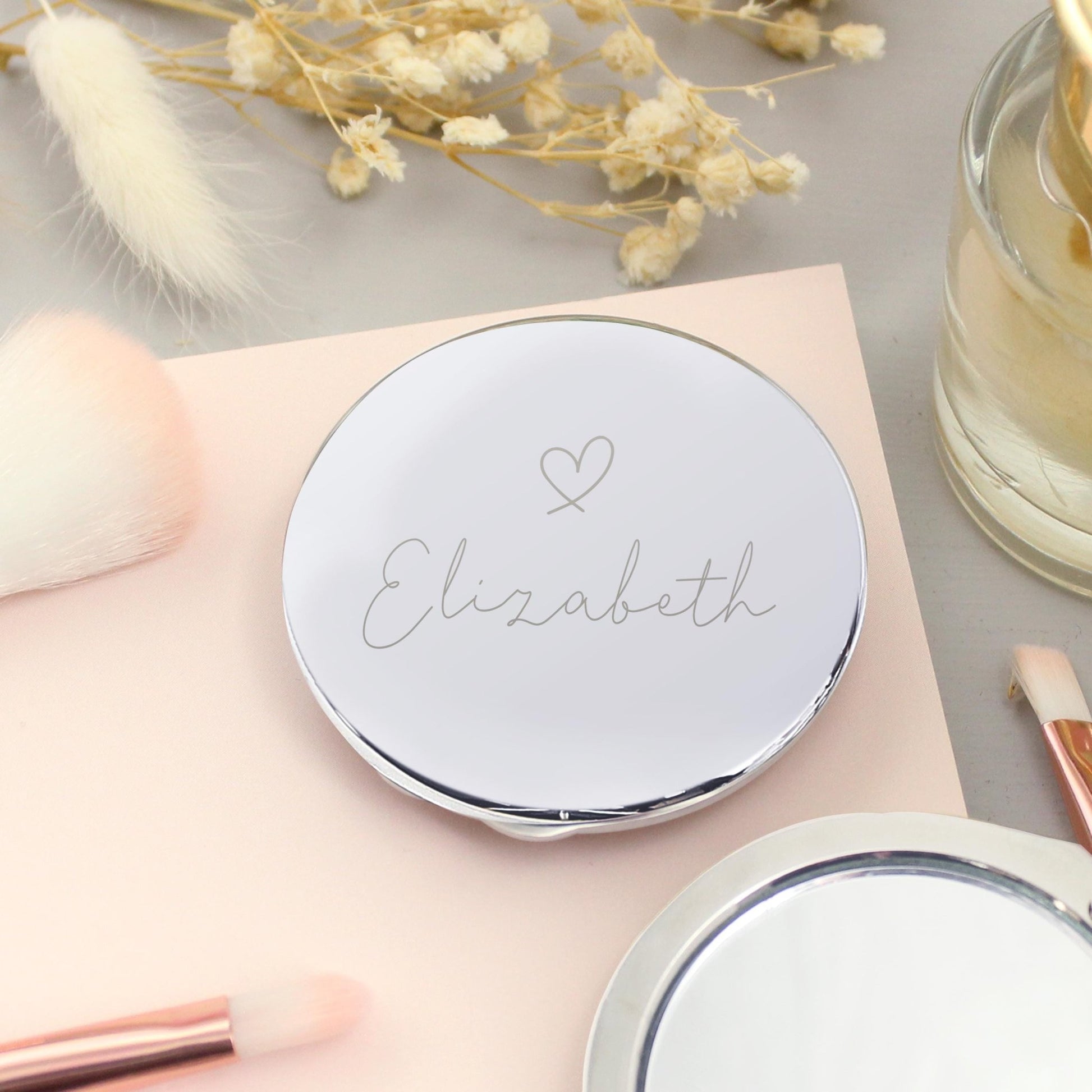 Silver Heart Compact Mirror | Personalized Gift for Special Occasions | Inspired Creative Gifts