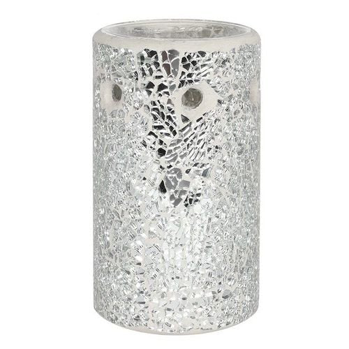Silver Pillar Crackle Glass Oil Burner and Wax Warmer | Inspired Creative Gifts | UK Supplier
