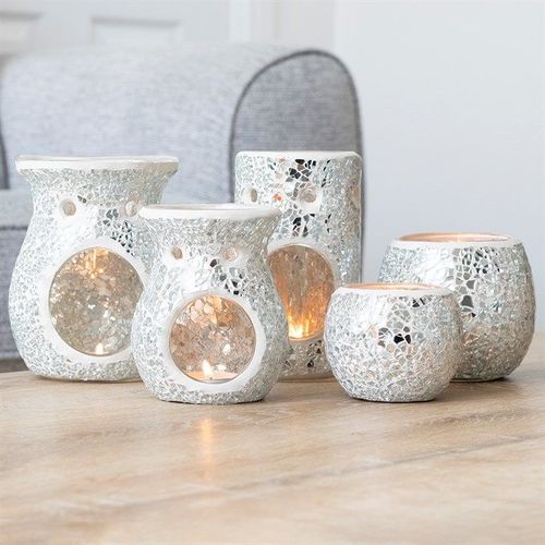 Silver Pillar Crackle Glass Oil Burner and Wax Warmer | Inspired Creative Gifts | UK Supplier