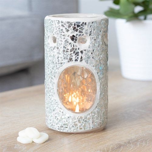 Silver Pillar Crackle Glass Oil Burner and Wax Warmer | Inspired Creative Gifts | UK Supplier