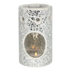 Silver Pillar Crackle Glass Oil Burner and Wax Warmer | Inspired Creative Gifts | UK Supplier