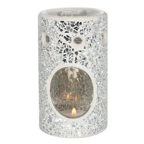Silver Pillar Crackle Glass Oil Burner and Wax Warmer | Inspired Creative Gifts | UK Supplier