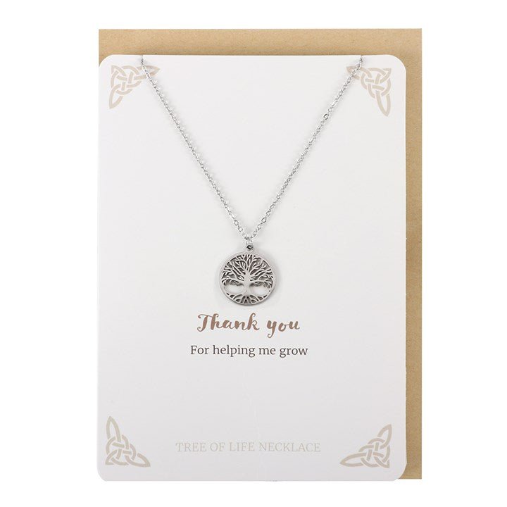 Silver Thank You Tree of Life Necklace Card | Inspired Creative Gifts | UK Supplier