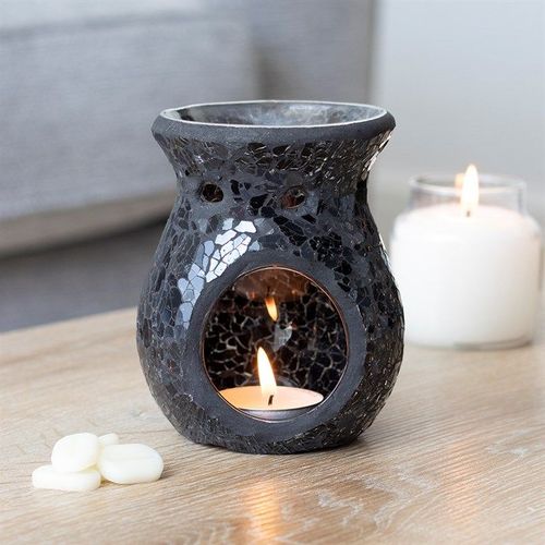 Small Black Crackle Glass Oil Burner and Wax Warmer | Inspired Creative Gifts | UK Supplier