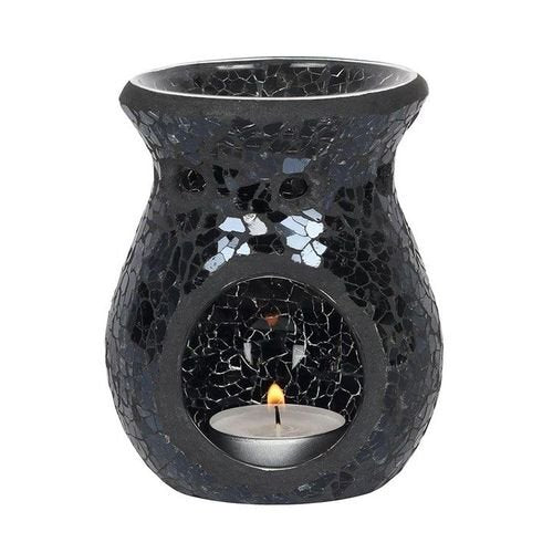 Small Black Crackle Glass Oil Burner and Wax Warmer | Inspired Creative Gifts | UK Supplier