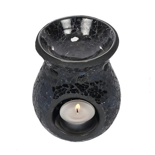 Small Black Crackle Glass Oil Burner and Wax Warmer | Inspired Creative Gifts | UK Supplier