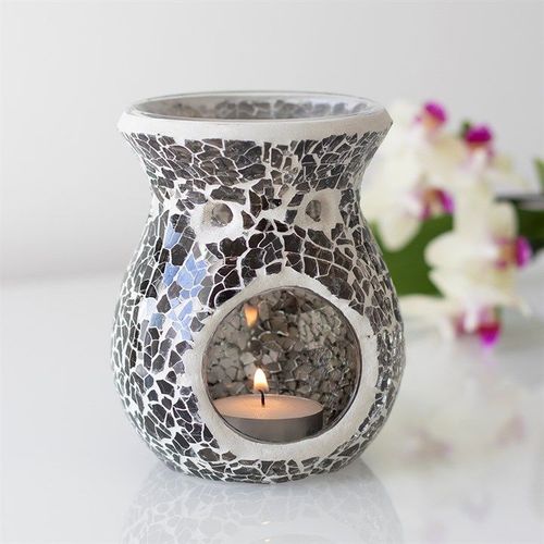 Small Gunmetal Grey Crackle Oil Burner and Wax Warmer | Inspired Creative Gifts | UK Supplier