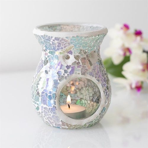 Small Light Blue Iridescent Crackle Oil Burner and Wax Warmer | Inspired Creative Gifts | UK Supplier