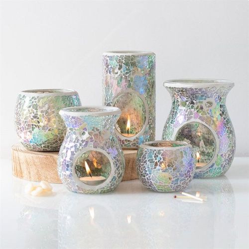 Small Light Blue Iridescent Crackle Oil Burner and Wax Warmer | Inspired Creative Gifts | UK Supplier