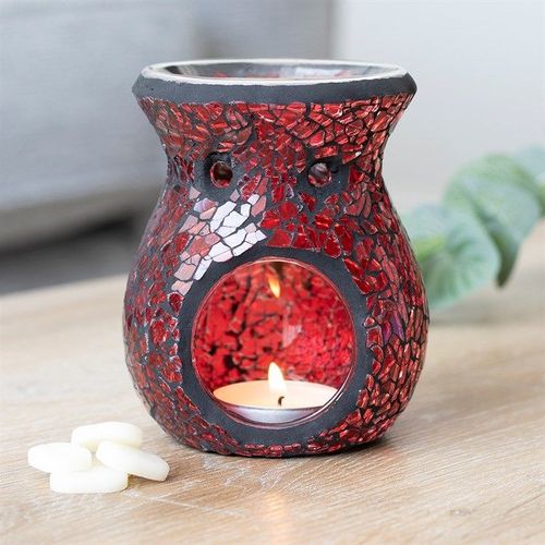 Small Red Crackle Glass Oil Burner and Wax Warmer | Inspired Creative Gifts | UK Supplier