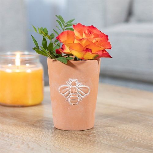 Small Terracotta Single Bee Motif Plant Pot | Inspired Creative Gifts | UK Supplier