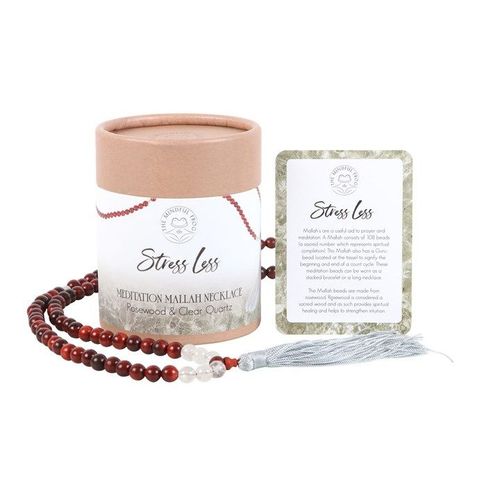 Stress Less Rosewood & Clear Quartz Mallah Necklace | Inspired Creative Gifts | UK Supplier