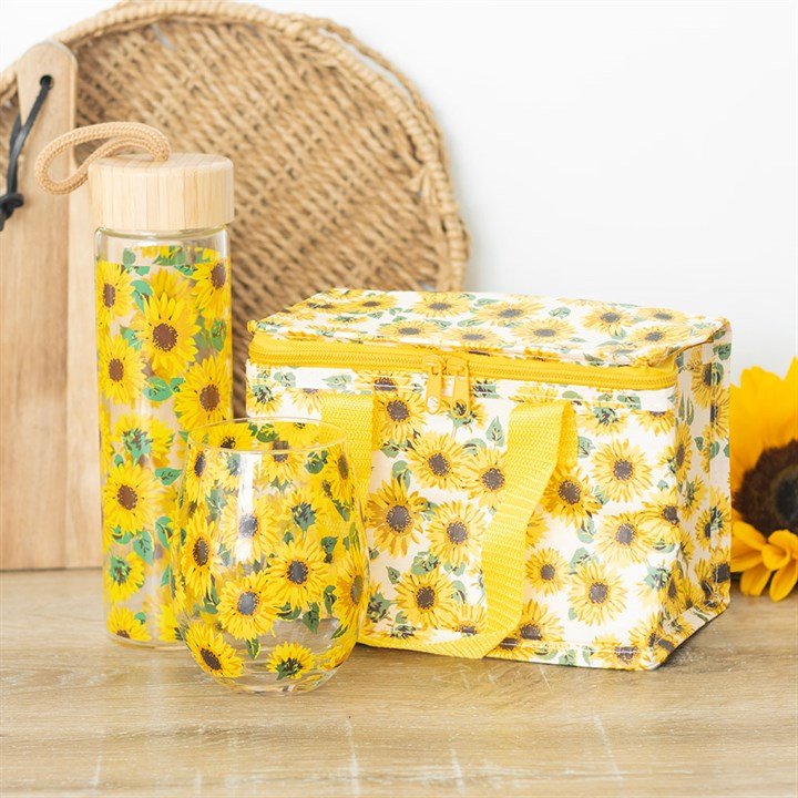 Sunflower Print Glass Water Bottle | Inspired Creative Gifts | UK Supplier