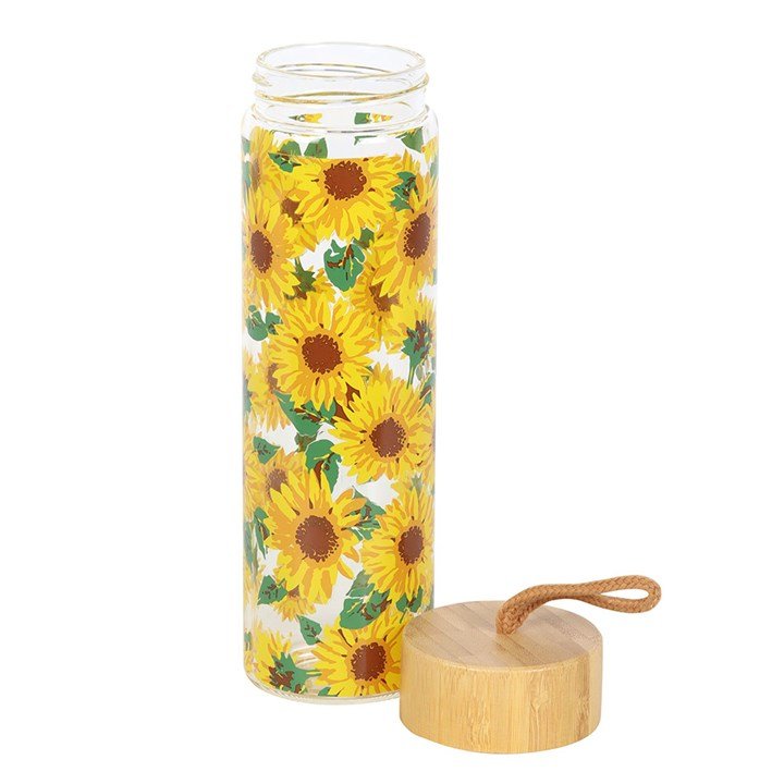 Sunflower Print Glass Water Bottle | Inspired Creative Gifts | UK Supplier