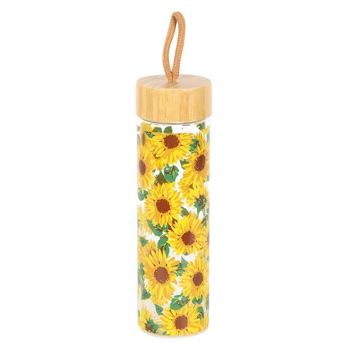 Sunflower Print Glass Water Bottle | Inspired Creative Gifts | UK Supplier