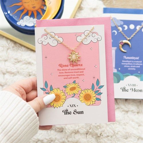 The Sun Celestial Rose Quartz Necklace Card | Inspired Creative Gifts | UK Supplier