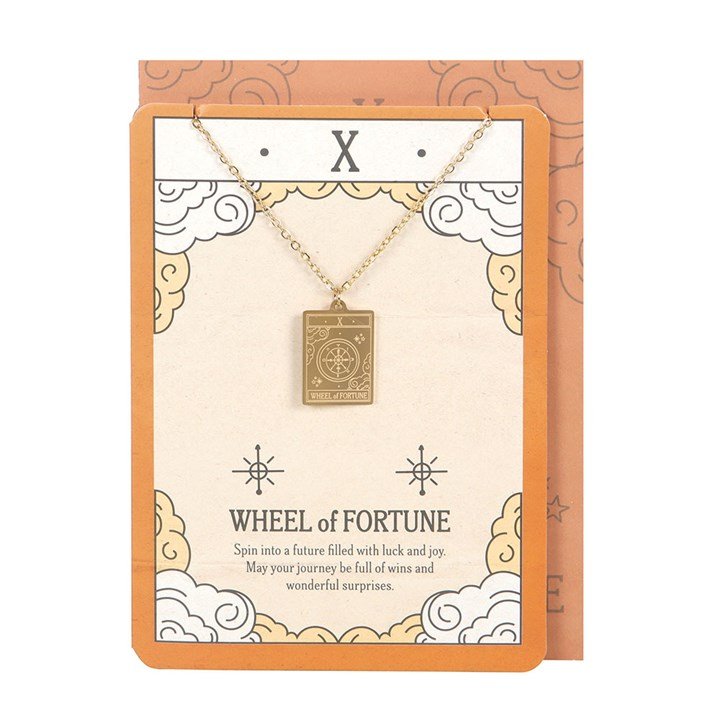 The Wheel of Fortune Vintage Tarot Necklace on Greeting Card | Inspired Creative Gifts | UK Supplier