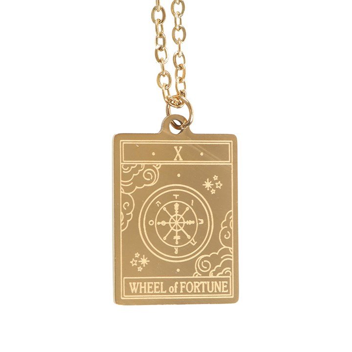 The Wheel of Fortune Vintage Tarot Necklace on Greeting Card | Inspired Creative Gifts | UK Supplier