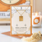 The Wheel of Fortune Vintage Tarot Necklace on Greeting Card | Inspired Creative Gifts | UK Supplier