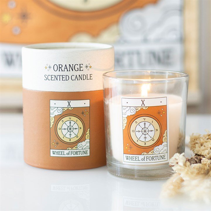 The Wheel of Fortune Vintage Tarot Orange Candle | Inspired Creative Gifts | UK Supplier