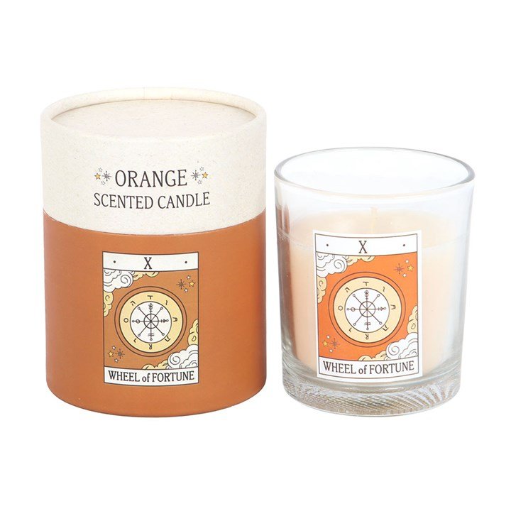 The Wheel of Fortune Vintage Tarot Orange Candle | Inspired Creative Gifts | UK Supplier
