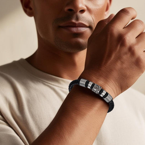 Men's Nautical Black Leather Bracelet | Mens Bracelet | Inspired Creative Gifts
