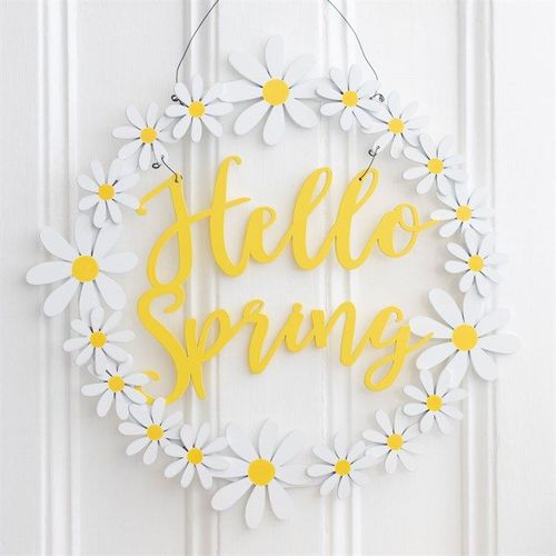 Hello Spring Hanging Daisy Wreath Decoration - Inspired Creative Gifts