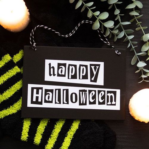 Black and White Happy Halloween Hanging Sign - Sign - Inspired Creative Gifts
