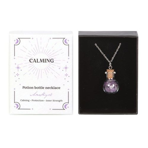 Calming Amethyst Crystal Chip Potion Bottle Necklace - Inspired Creative Gifts
