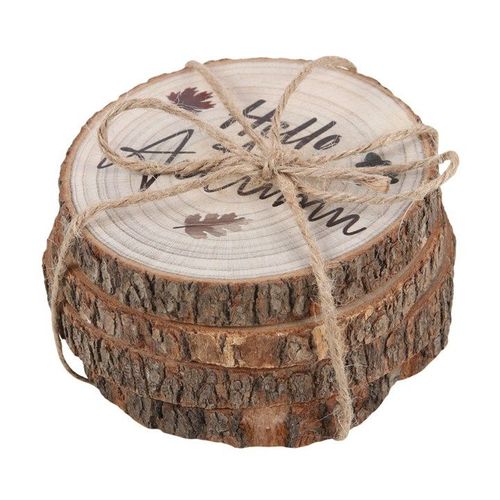Hello Autumn Wood Slice Coaster Set - Tableware - Inspired Creative Gifts