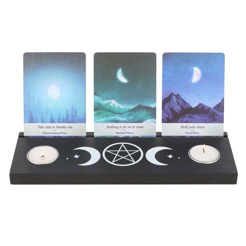 Black Triple Moon Tarot Card Stand Tealight Holder - Candle Holders - Inspired Creative Gifts