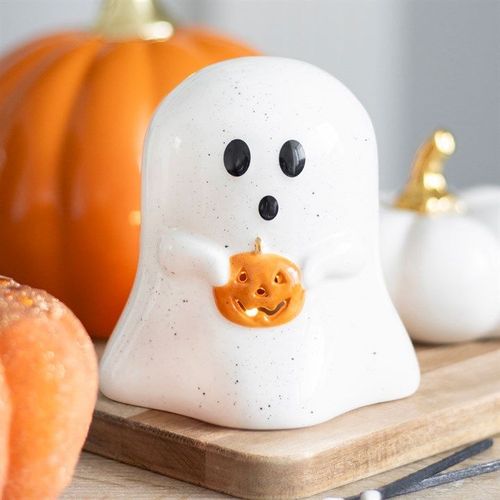 Ghost Shaped Tealight Candle Holder with Pumpkin - Candle Holders - Inspired Creative Gifts