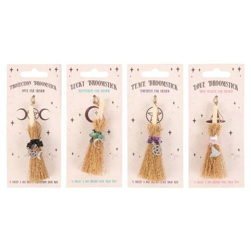 Pack of 12 Lucky Crystal Broomstick Car Charms - Ornaments - Inspired Creative Gifts