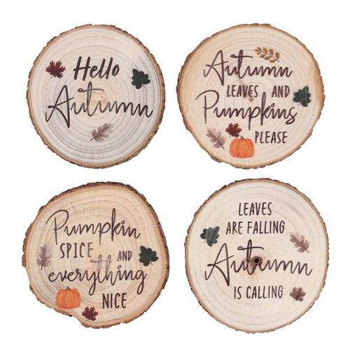 Hello Autumn Wood Slice Coaster Set - Tableware - Inspired Creative Gifts