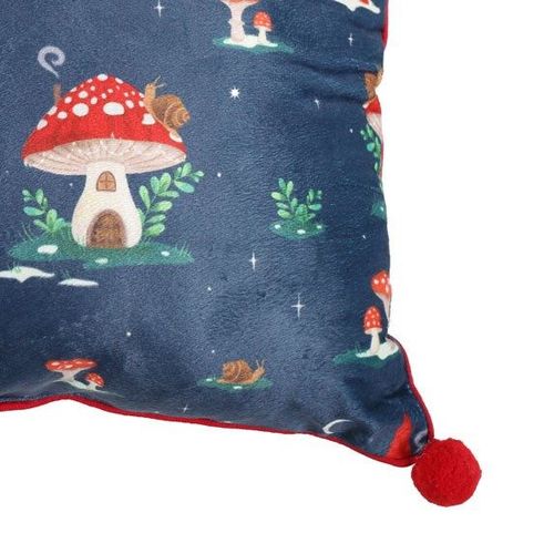 35cm Square Gnome Print Cushion with Pom Poms - Inspired Creative Gifts