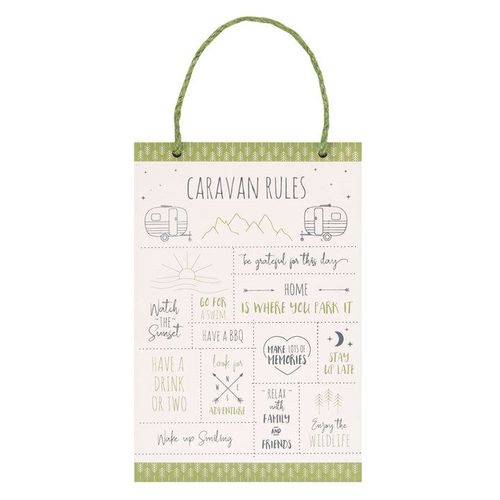30cm Happy Camper Caravan Rules Hanging Sign - Sign - Inspired Creative Gifts