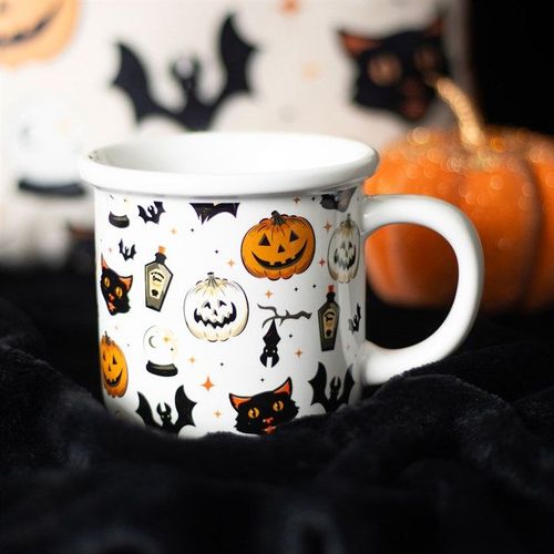 Spooky Cat and Pumpkin Print Mug - Mugs - Inspired Creative Gifts