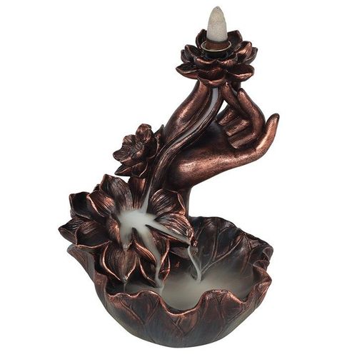 Bronze Effect Hand with Flower Backflow Incense Burner - Backflow Burners & Cones - Inspired Creative Gifts