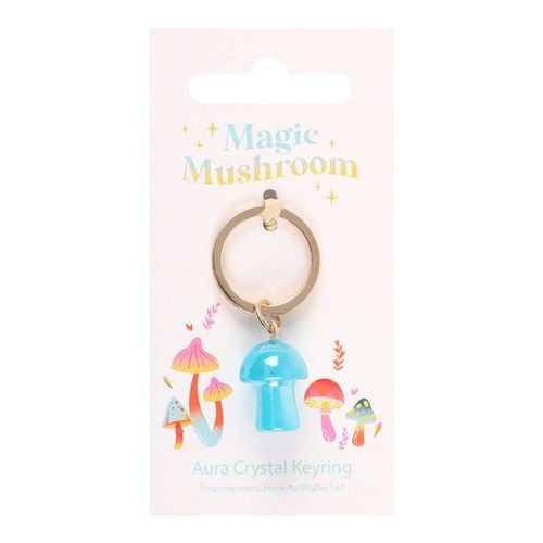 Blue Aura Crystal Mushroom Keyring - Keyrings - Inspired Creative Gifts