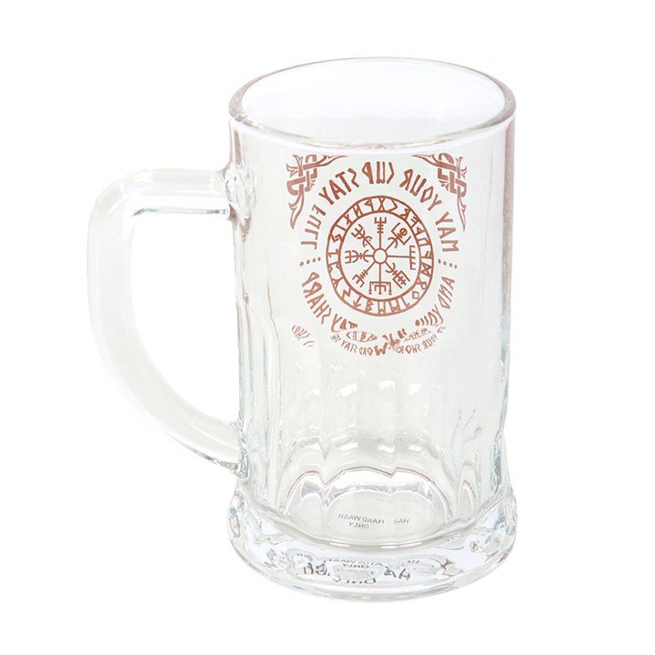 Viking Compass Glass Beer Tankard with Coaster | Inspired Creative Gifts | UK Supplier