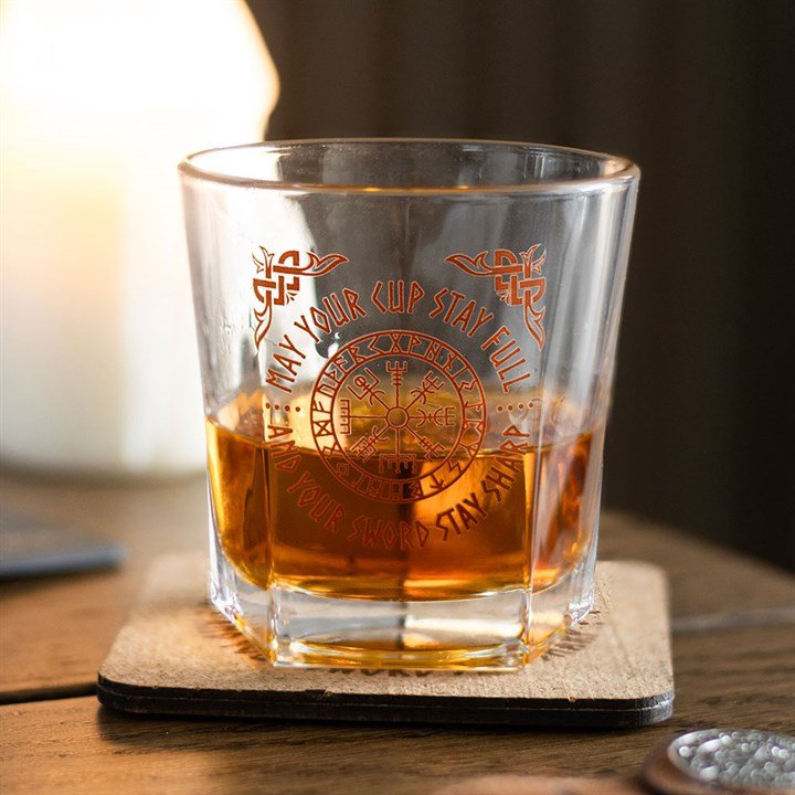 Viking Compass Lowball Drinking Glass with Coaster | Inspired Creative Gifts | UK Supplier
