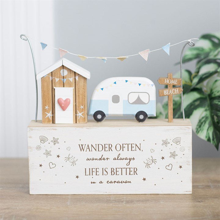 Wander Often Beach Hut Caravan Wooden Ornament | Inspired Creative Gifts | UK Supplier