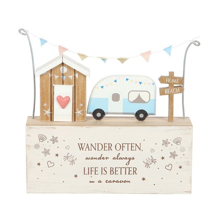 Wander Often Beach Hut Caravan Wooden Ornament | Inspired Creative Gifts | UK Supplier