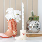 White Cowboy Boot Candle Holder with Taper Candle | Inspired Creative Gifts | UK Supplier